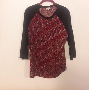 Black sleeved colorful baseball like t shirt